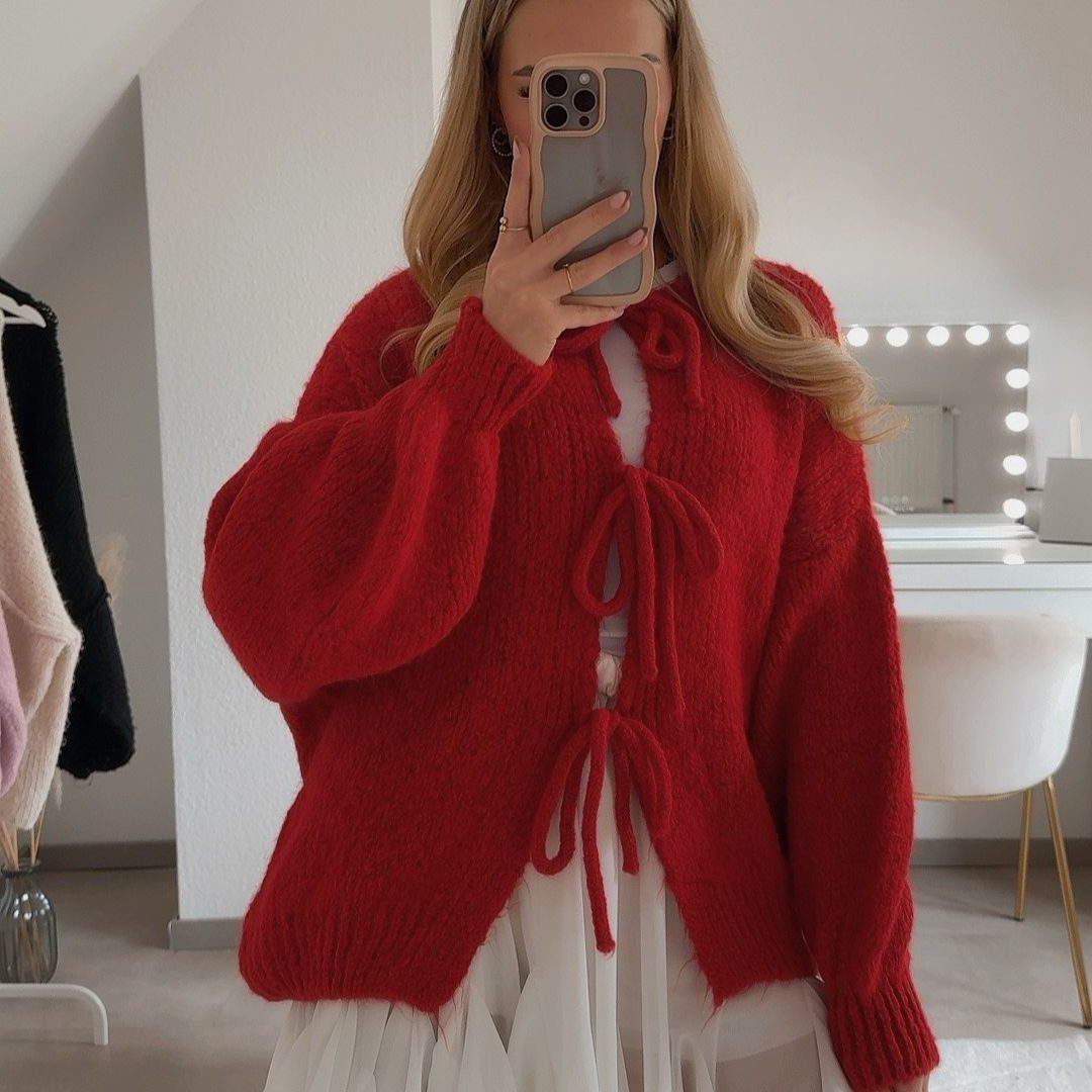 Chunky Knit Oversized Cardigan with Tie Front for Women - View 4