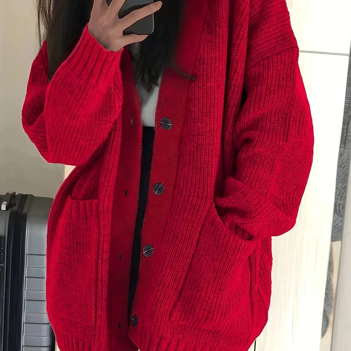 Chunky Knit Oversized Long Cardigan with Button-Front for Women - View 10