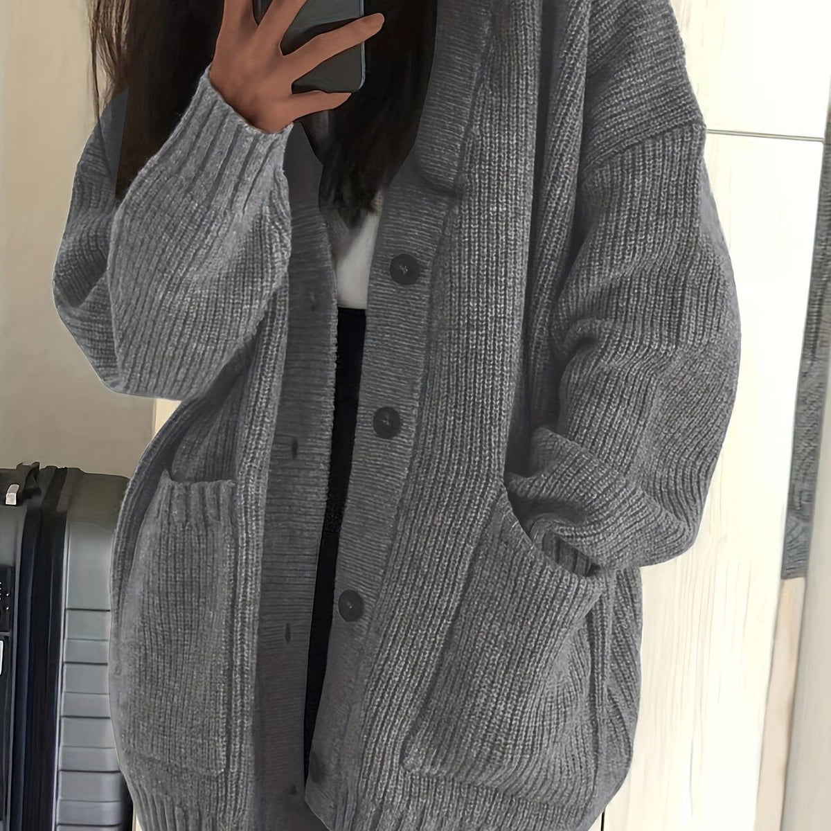 Chunky Knit Oversized Long Cardigan with Button-Front for Women - View 11