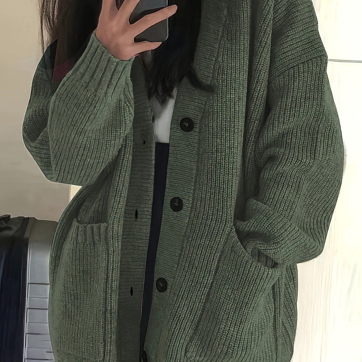 Chunky Knit Oversized Long Cardigan with Button-Front for Women - View 12