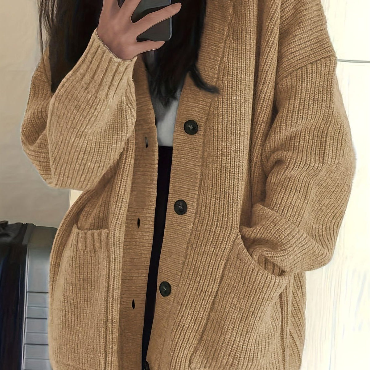 Chunky Knit Oversized Long Cardigan with Button-Front for Women - View 13
