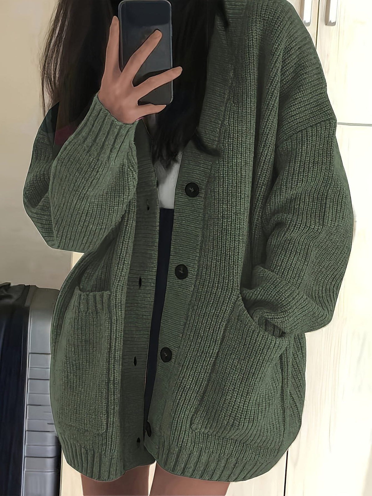 Chunky Knit Oversized Long Cardigan with Button-Front for Women