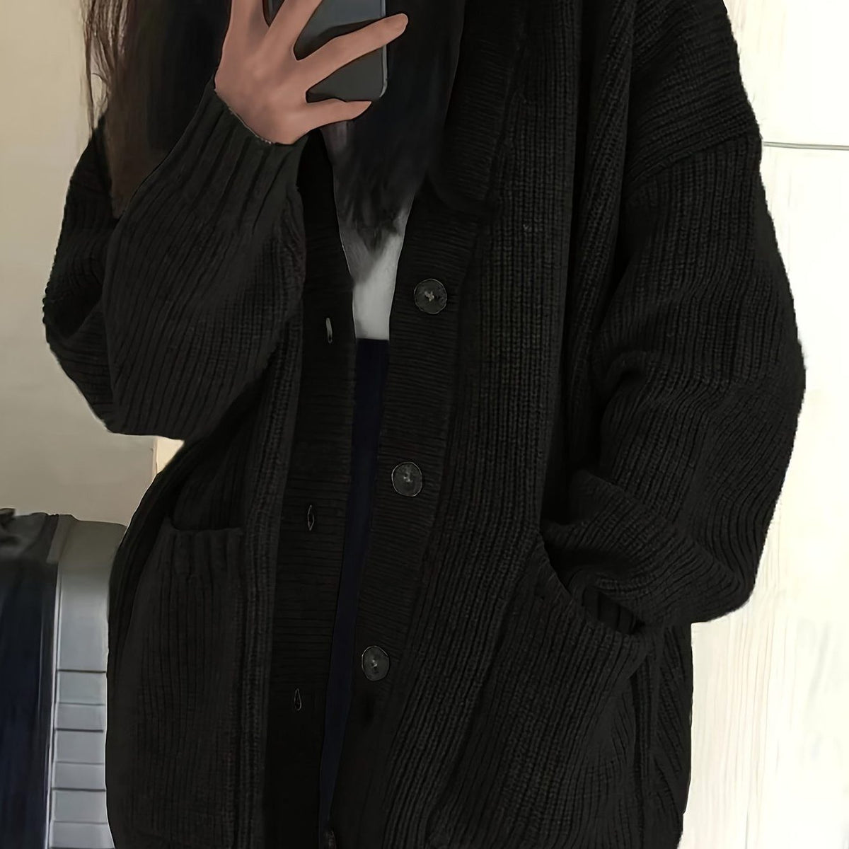Chunky Knit Oversized Long Cardigan with Button-Front for Women - View 9