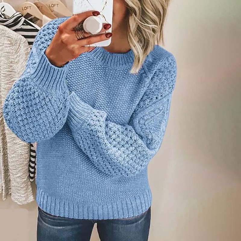 Chunky Knit Sweater with Crew Neck for Women