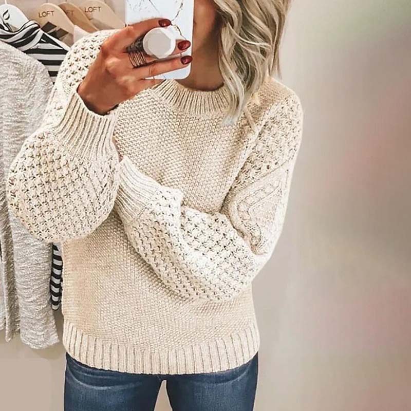 Chunky Knit Sweater with Crew Neck for Women