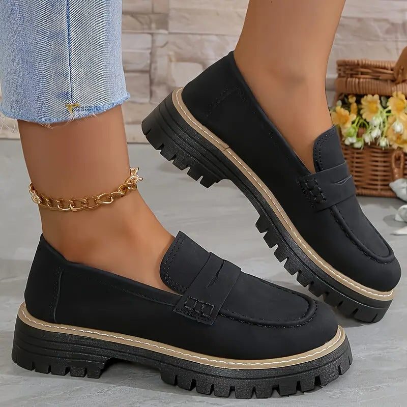 Chunky Loafers with Lug Sole for Women - Black