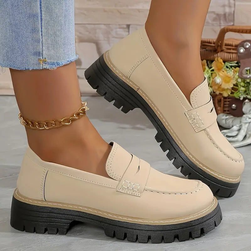 Chunky Loafers with Lug Sole for Women - Beige