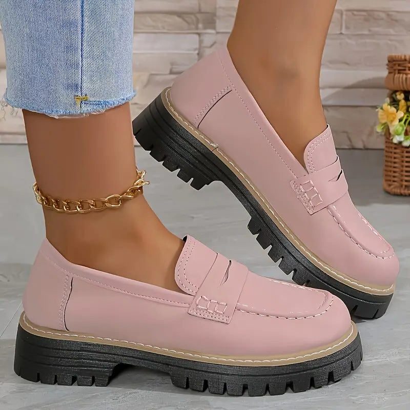 Chunky Loafers with Lug Sole for Women - Pink