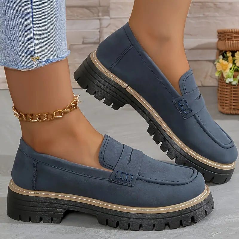 Chunky Loafers with Lug Sole for Women - Blue