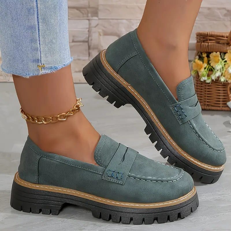Chunky Loafers with Lug Sole for Women - Green
