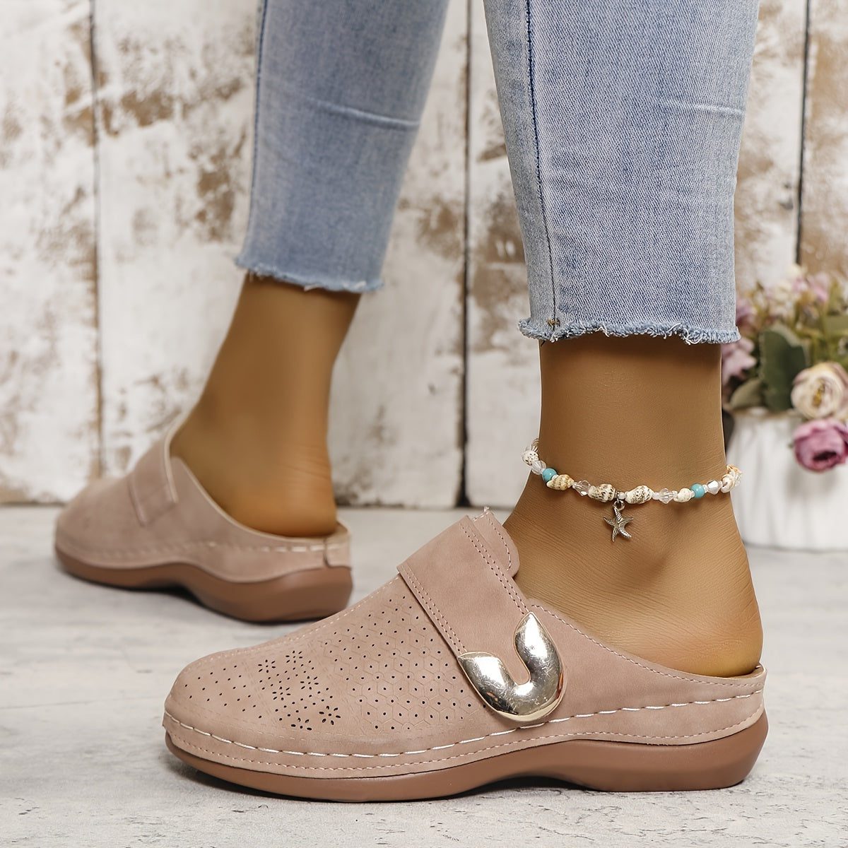 Closed Toe Slip-On Mule for Women - Beige