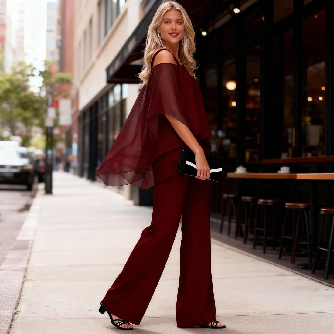 Cold Shoulder Chiffon Two-Piece Set for Women