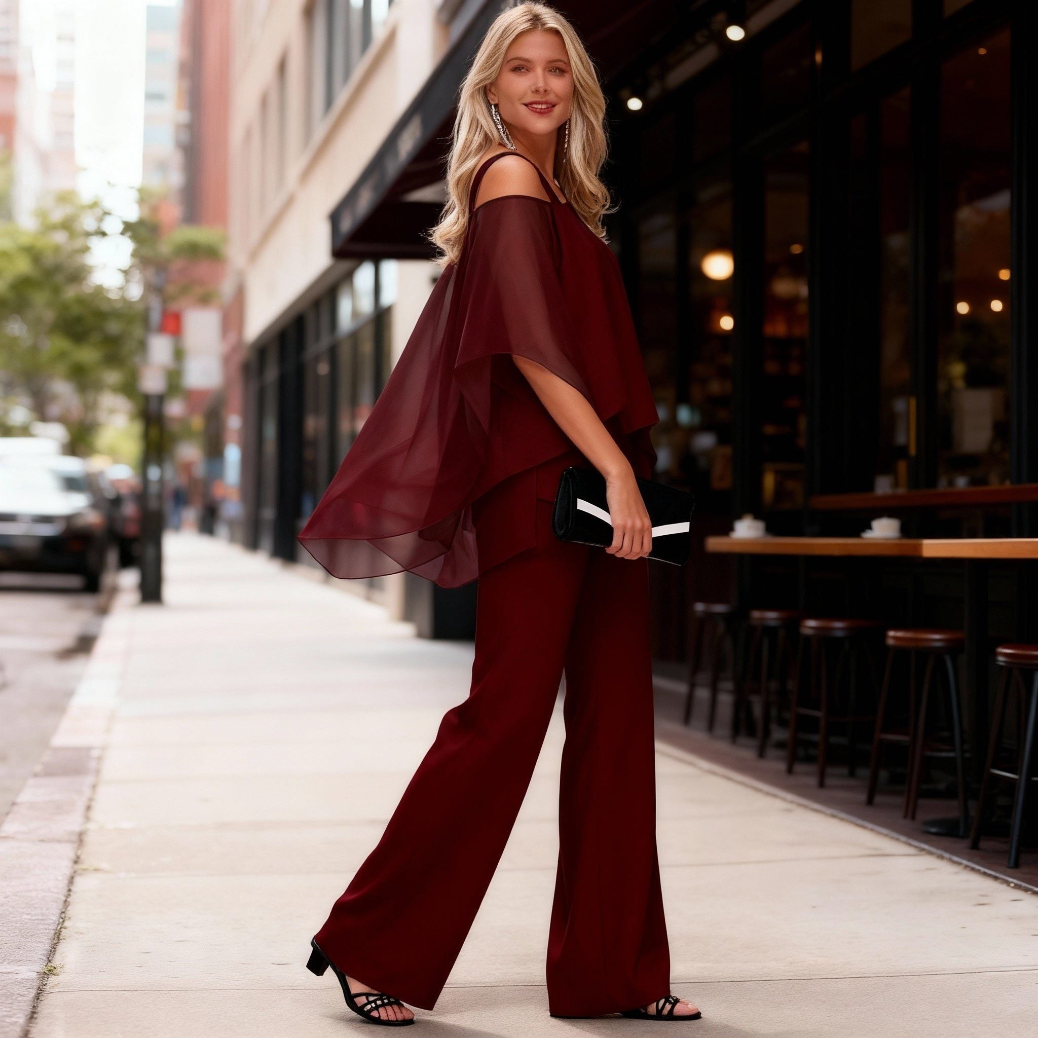 Cold Shoulder Chiffon Two-Piece Set for Women - View 2