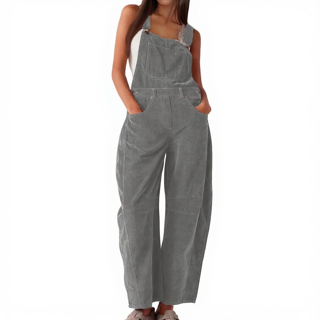 Corduroy Wide Leg Jumpsuit for Women - Gray