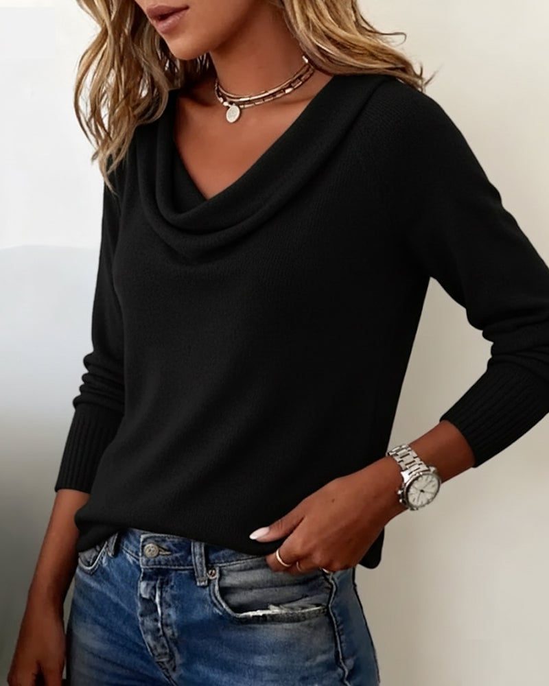 Cowl Neck Knit Sweater with Long Sleeves for Women - View 16