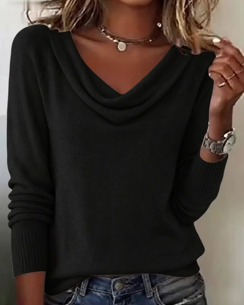 Cowl Neck Knit Sweater with Long Sleeves for Women - View 17