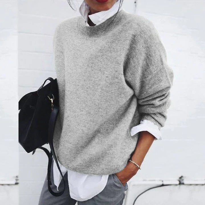 Crew Neck Knit Jumper for Women - Light Gray