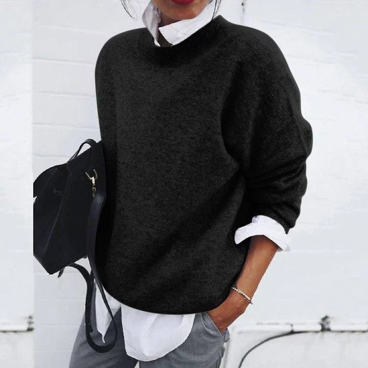 Crew Neck Knit Jumper for Women - Black