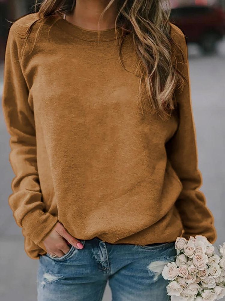 Crew Neck Sweatshirt for Women - Khaki