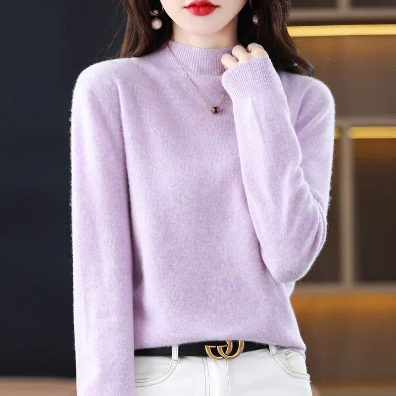 Crew Neck Wool Knit Sweater for Women
