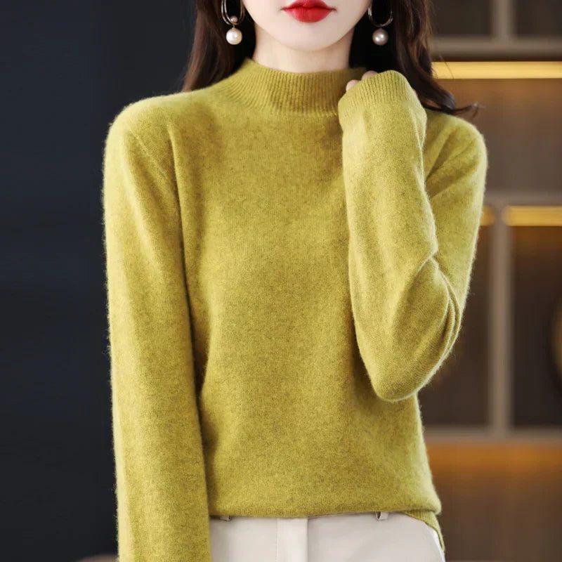 Crew Neck Wool Knit Sweater for Women