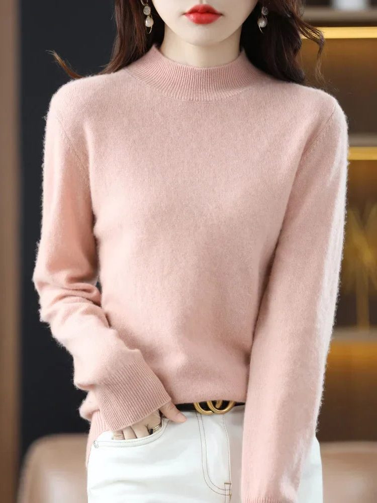 Crew Neck Wool Knit Sweater for Women - Pink