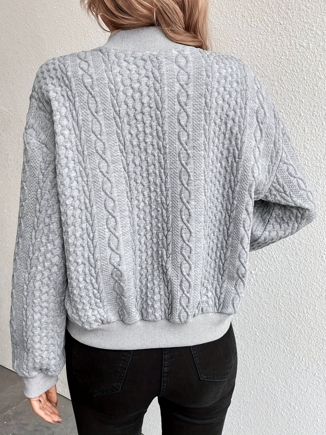 Cropped Cable Knit Bomber Jacket for Women