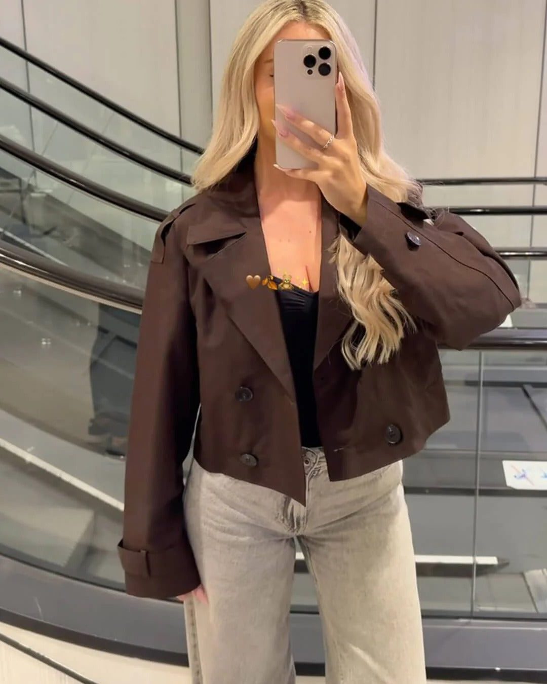 Cropped Double-Breasted Trench Coat for Women - View 10