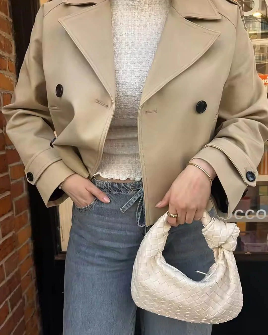 Cropped Double-Breasted Trench Coat for Women - View 3