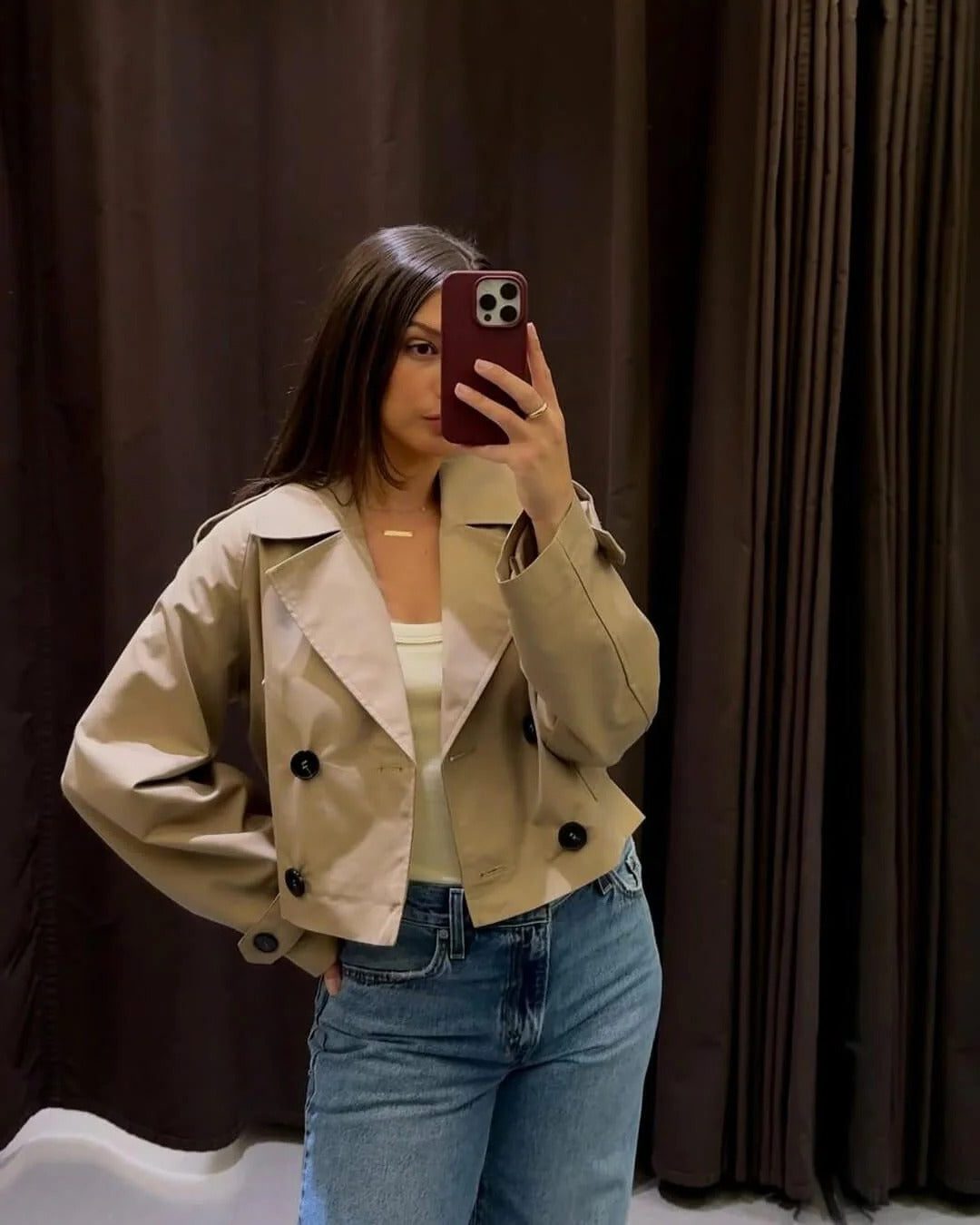 Cropped Double-Breasted Trench Coat for Women - View 5