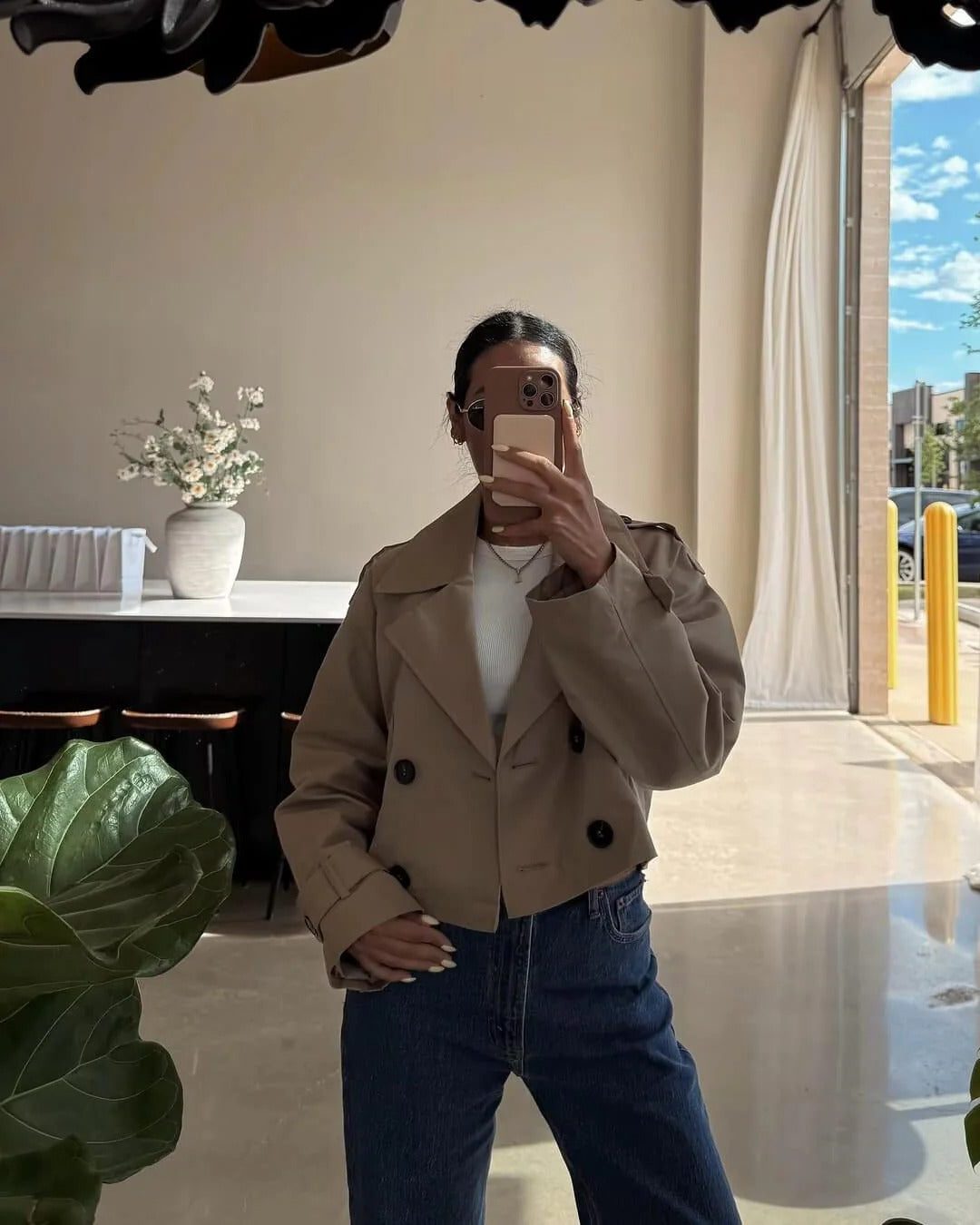 Cropped Double-Breasted Trench Coat for Women - View 6