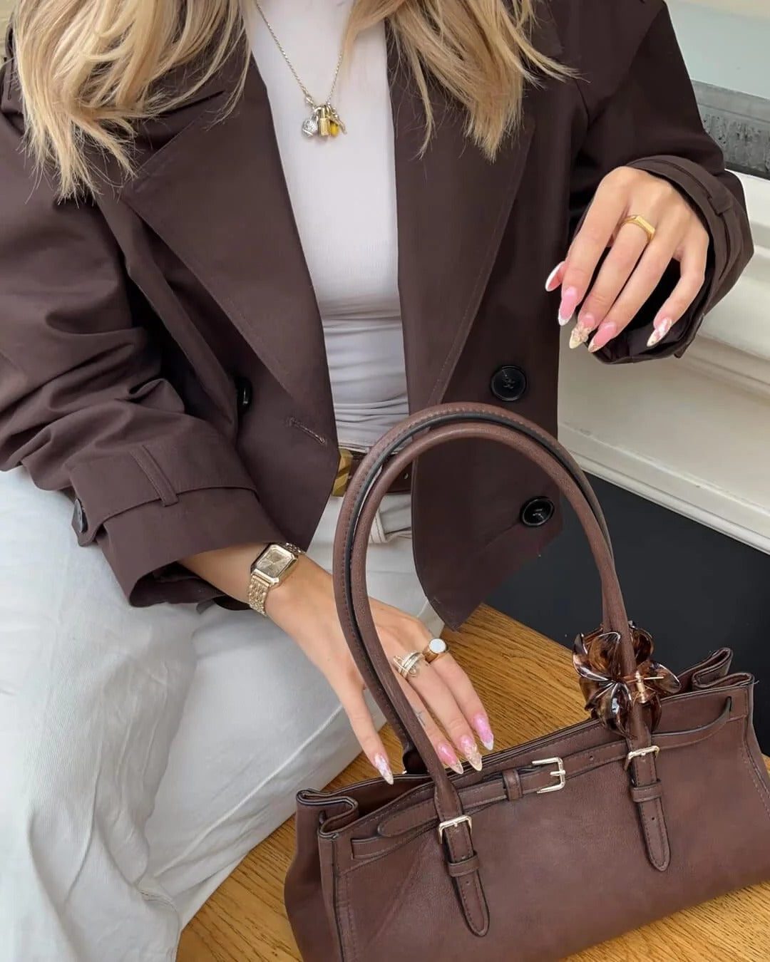 Cropped Double-Breasted Trench Coat for Women - View 8