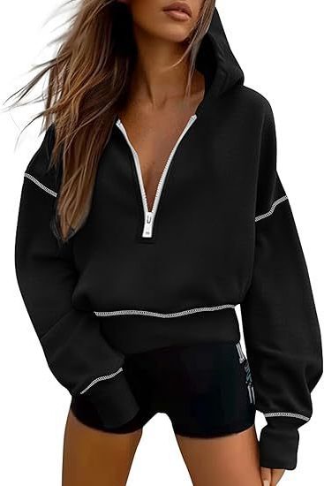 Cropped Half-Zip Sweatshirt for Women - Black