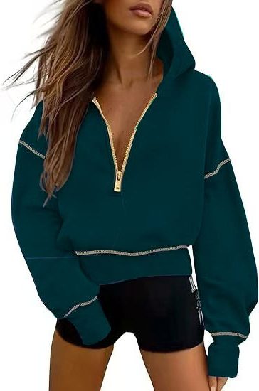 Cropped Half-Zip Sweatshirt for Women - Deep Blue