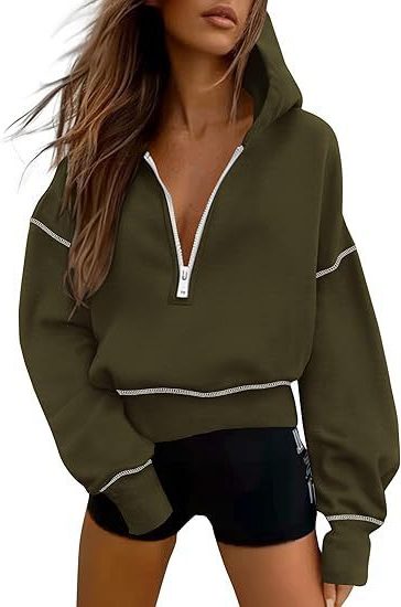 Cropped Half-Zip Sweatshirt for Women - Brown