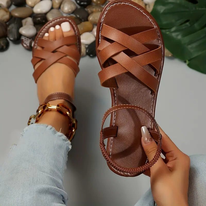 Crossover Ankle Strap Flat Sandals for Women