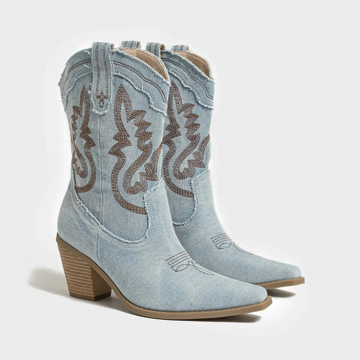Denim Cowboy Boots with Pointed Toe for Women