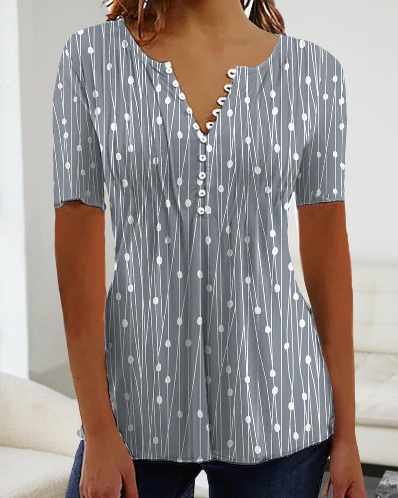 Dotted T-Shirt with V-Neck and Short Sleeves for Women