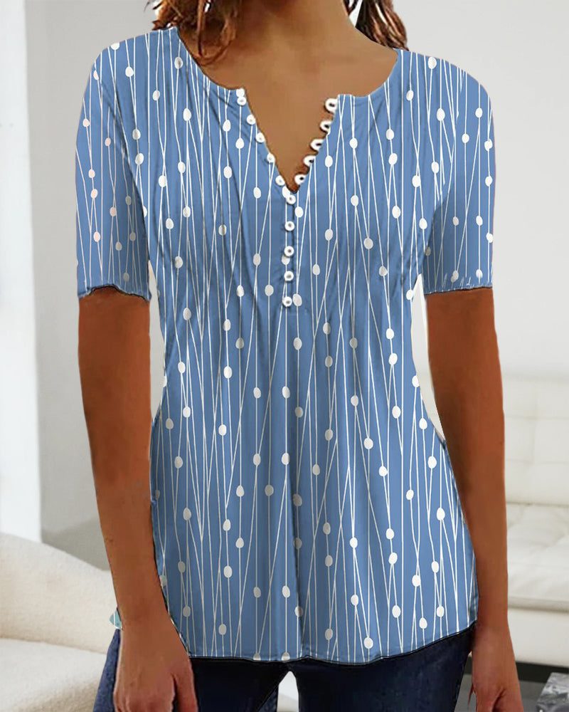 Dotted T-Shirt with V-Neck and Short Sleeves for Women