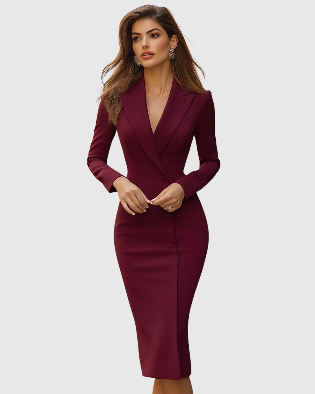 Double-Breasted Blazer Dress Long Sleeve Midi for Women - View 10
