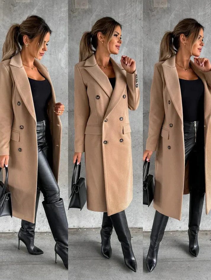 Double-Breasted Longline Coat for Women
