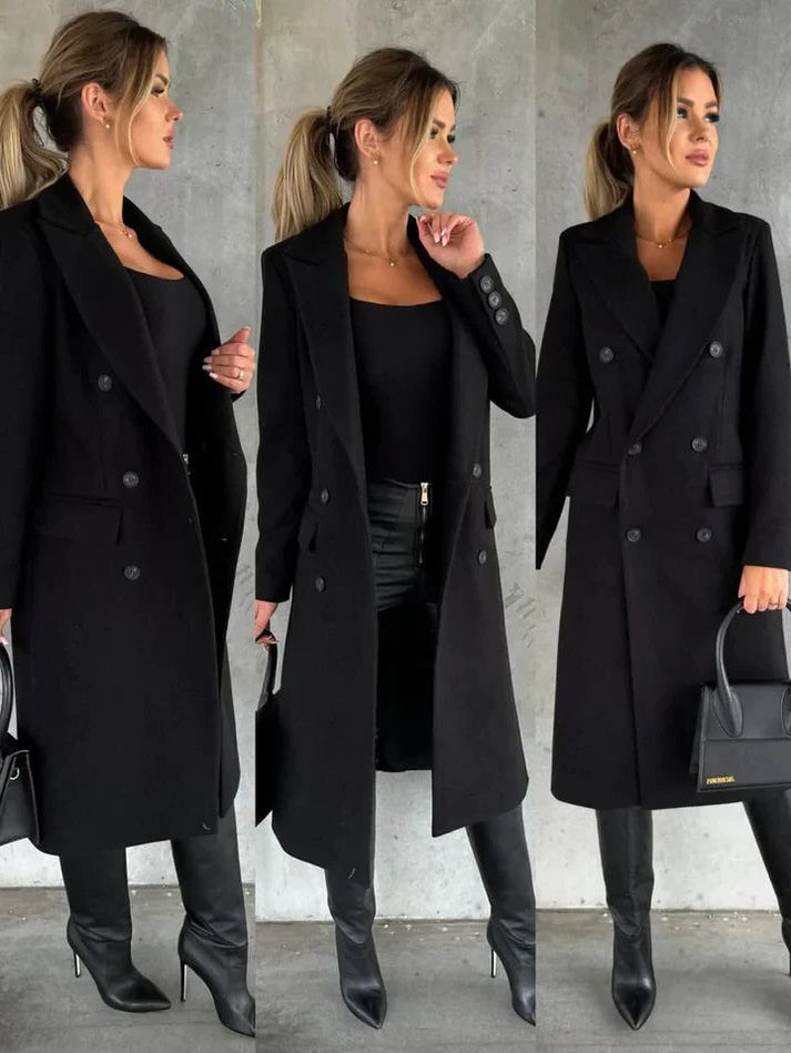 Double-Breasted Longline Coat for Women