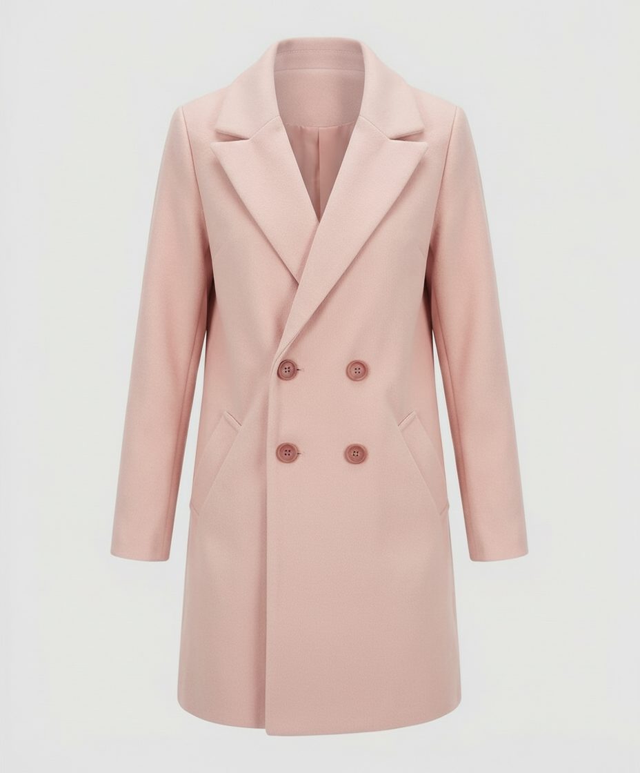 Double-Breasted Wool Coat for Women - Light Mauve