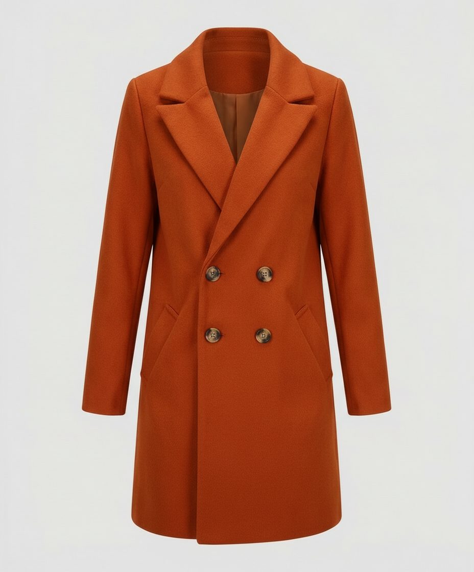 Double-Breasted Wool Coat for Women - Dark Orange