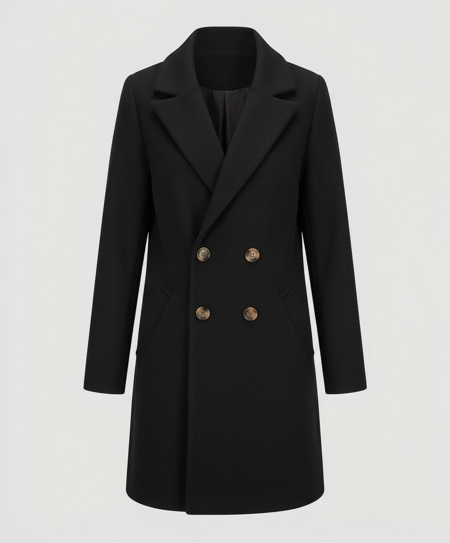 Double-Breasted Wool Coat for Women - Black