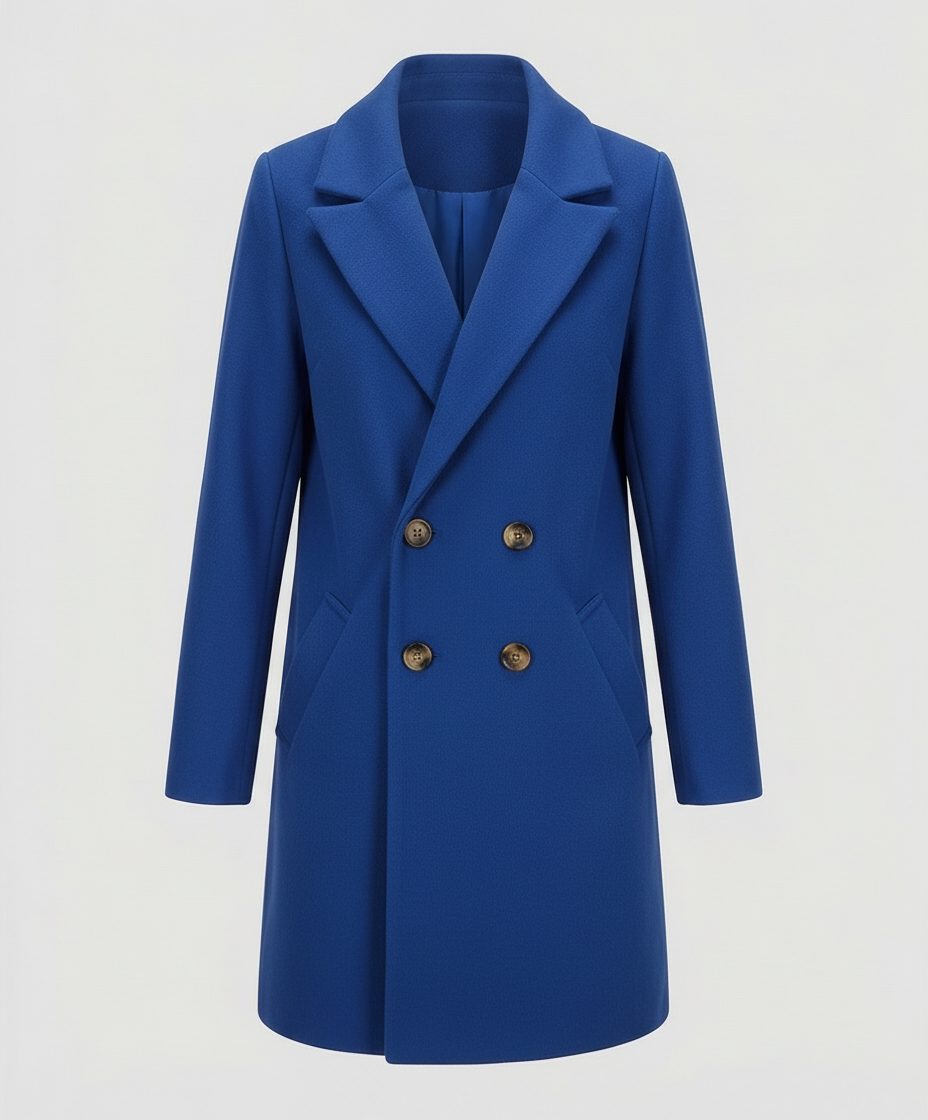 Double-Breasted Wool Coat for Women - Dark Blue