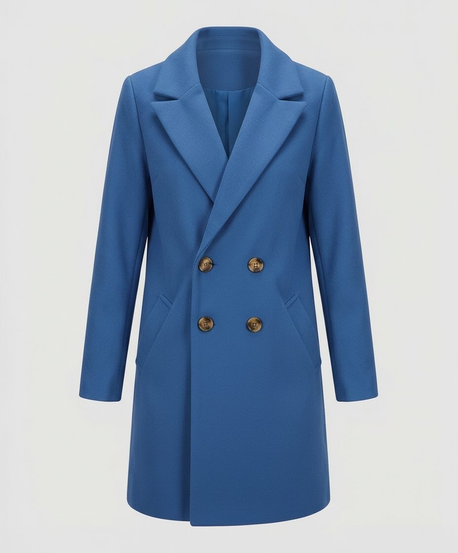 Double-Breasted Wool Coat for Women - Light Blue
