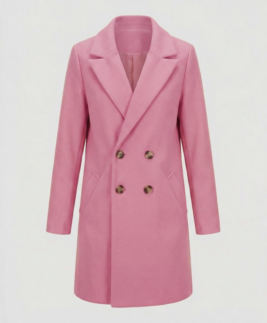 Double-Breasted Wool Coat for Women - Pink