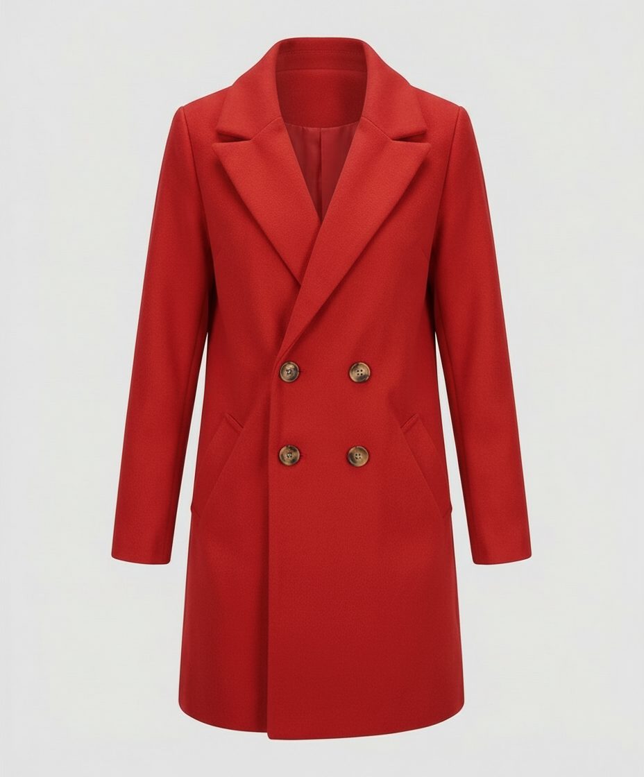 Double-Breasted Wool Coat for Women - Red