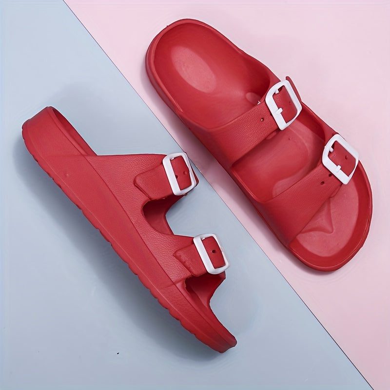 Double Buckle Slide Sandals for Women